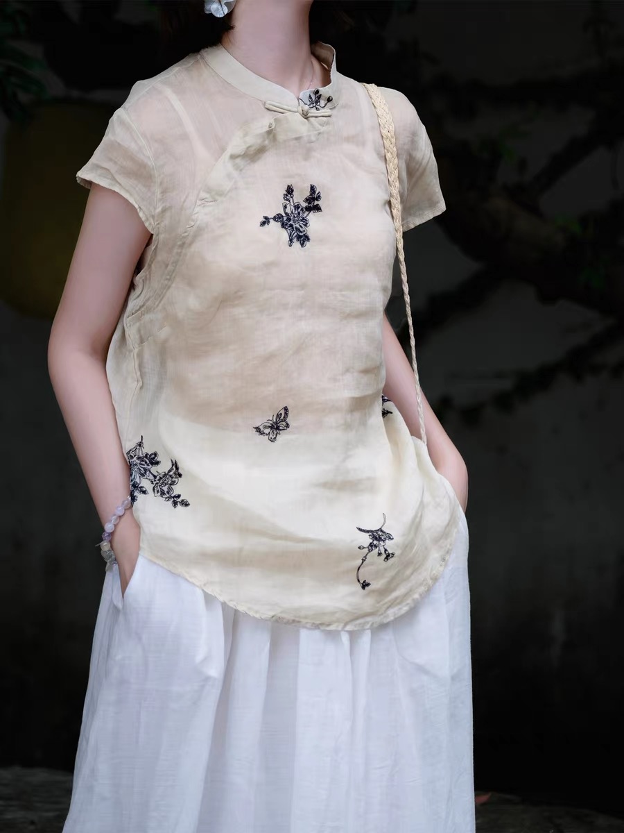 Ling Fei Semi Transparent Ramie Oriental Top