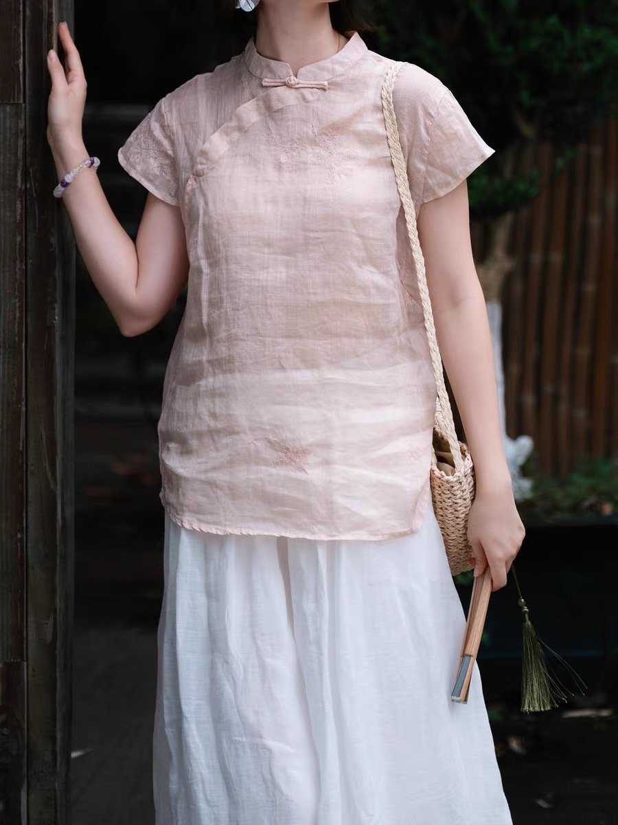 Ling Fei Semi Transparent Ramie Oriental Top