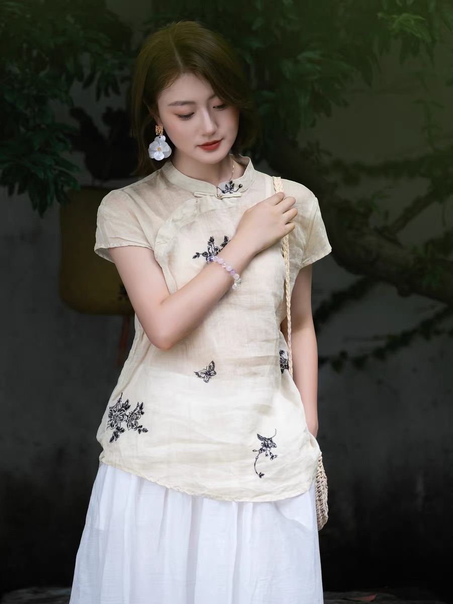 Ling Fei Semi Transparent Ramie Oriental Top