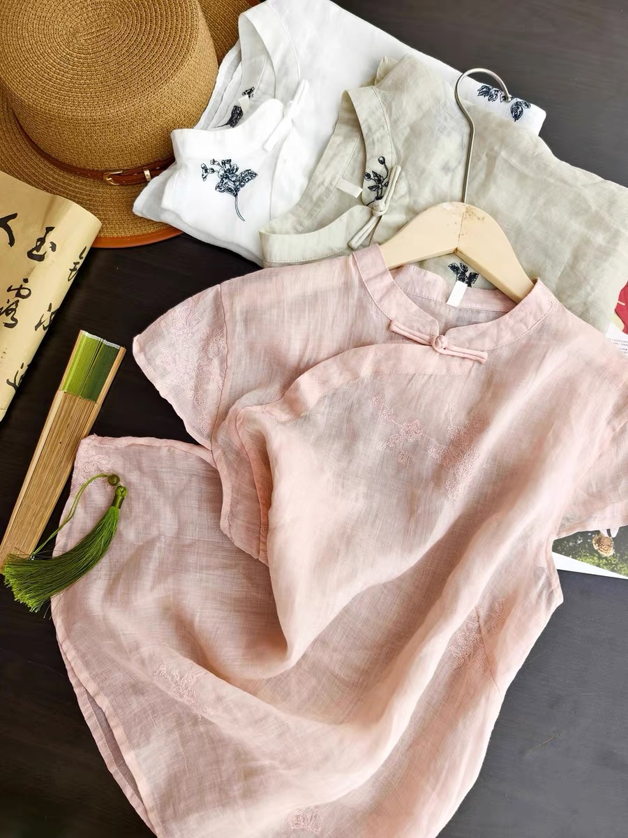 Ling Fei Semi Transparent Ramie Oriental Top