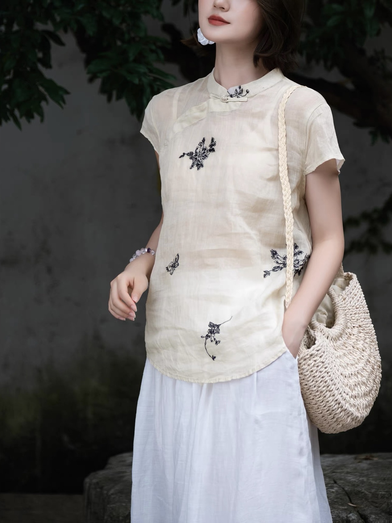 Ling Fei Semi Transparent Ramie Oriental Top