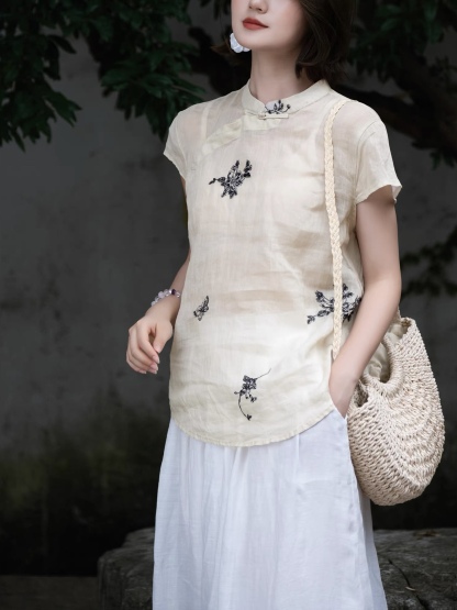 Ling Fei Semi Transparent Ramie Oriental Top