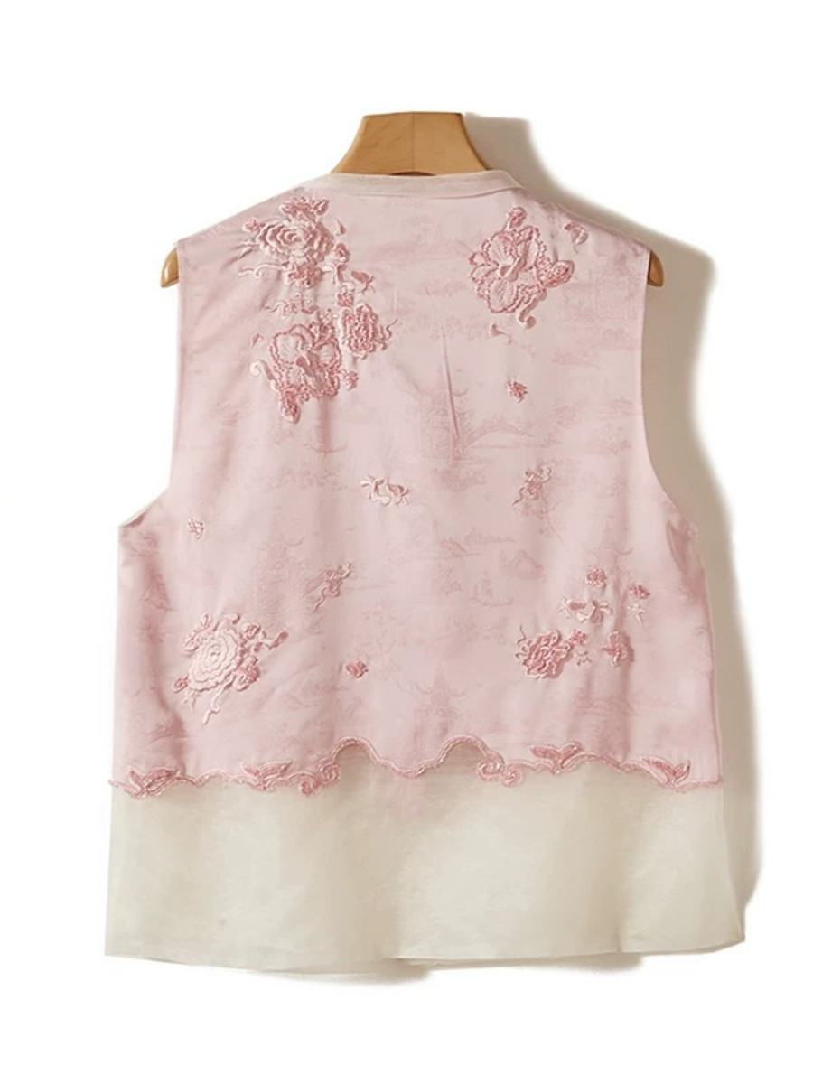 Shuang Ping Organza Paneling Oriental Vest