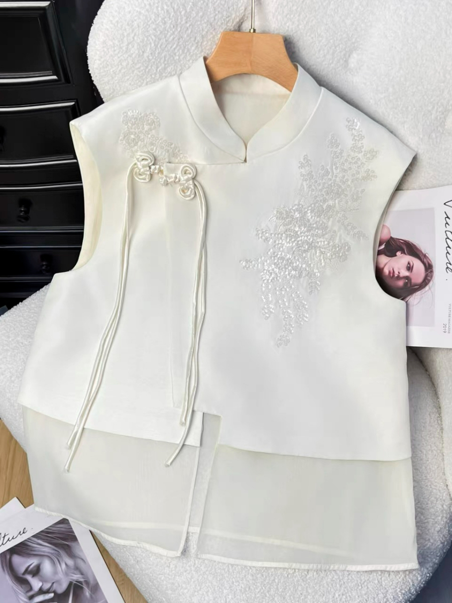 Shuang Qu Organza Paneling Sequin Oriental Vest