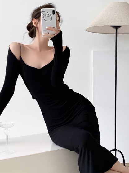 Grecya Fake Two Piece Bodycon Dress-The Black Bow-