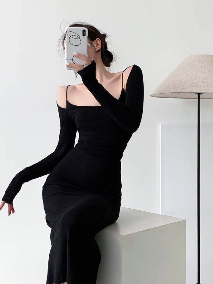 Grecya Fake Two Piece Bodycon Dress (Discounted-S Size)-The Black Bow-