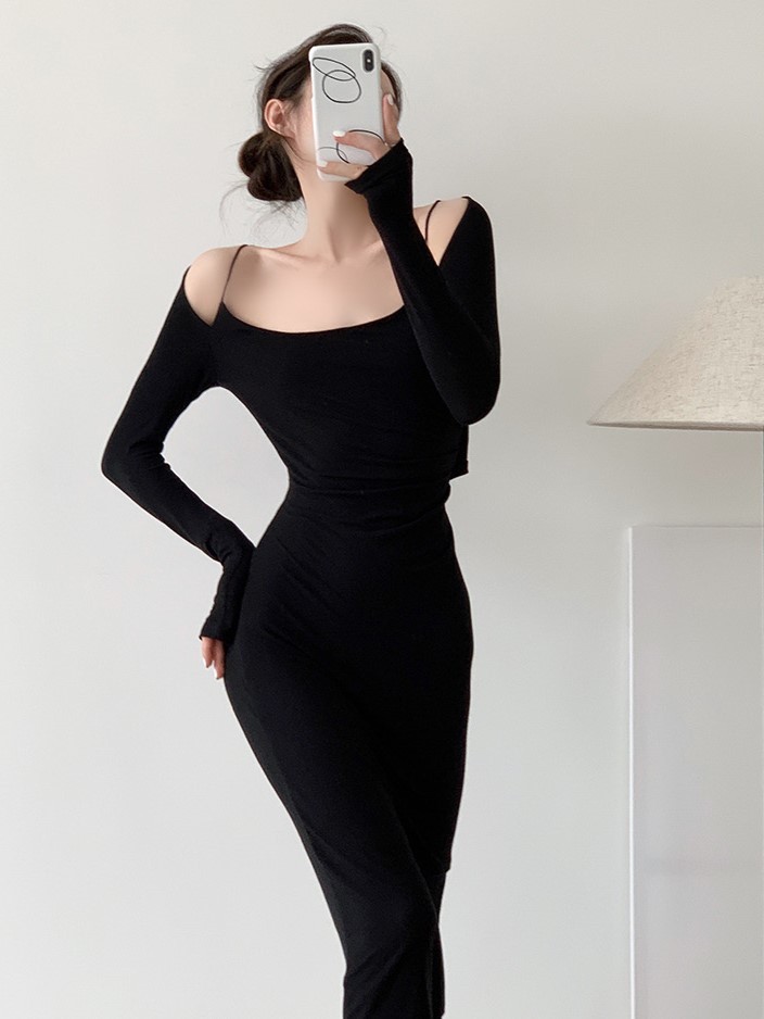 Grecya Fake Two Piece Bodycon Dress (Discounted-S Size)-The Black Bow-