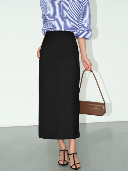 Banely Straight Cut OL Skirt-The Black Bow-
