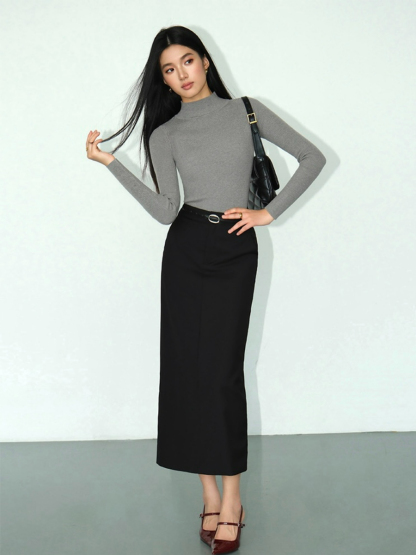 Banely Straight Cut OL Skirt-The Black Bow-
