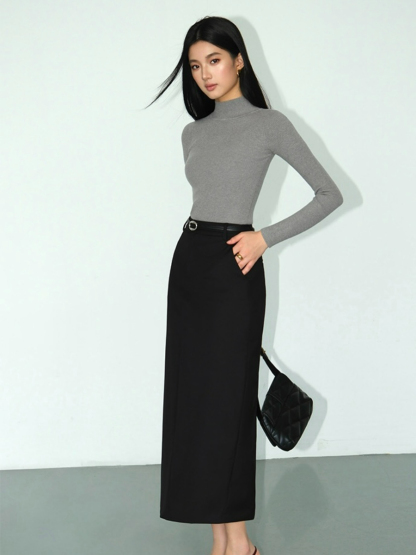 Banely Straight Cut OL Skirt-The Black Bow-
