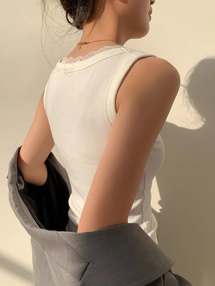 Umika Square Neck Lace Trim Knit Top