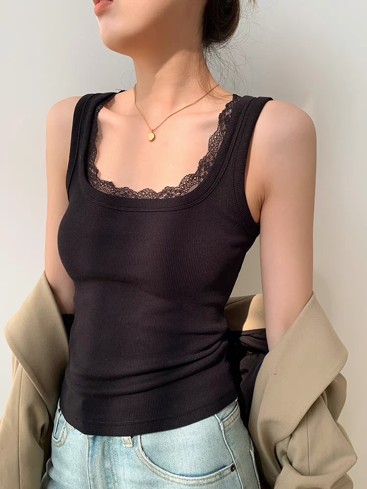 Umika Square Neck Lace Trim Knit Top