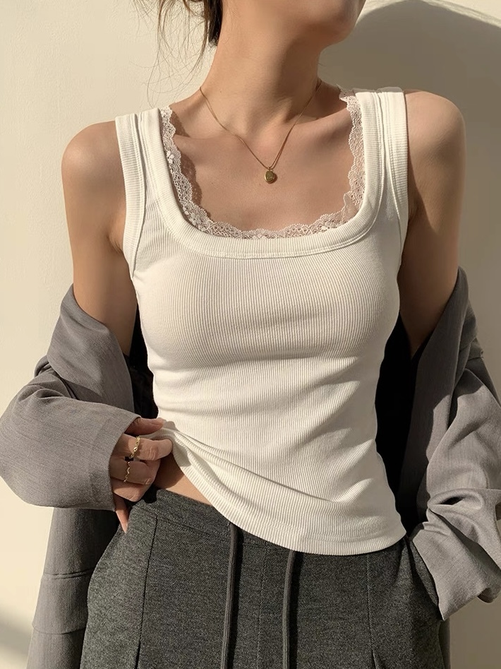 Umika Square Neck Lace Trim Knit Top