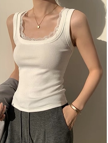 Umika Square Neck Lace Trim Knit Top