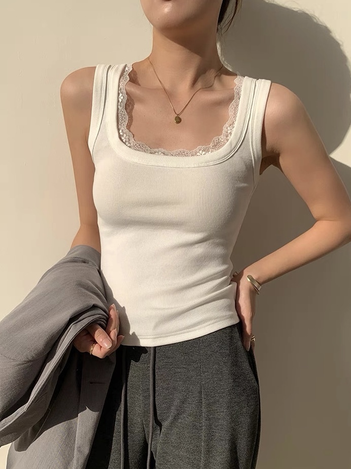 Umika Square Neck Lace Trim Knit Top