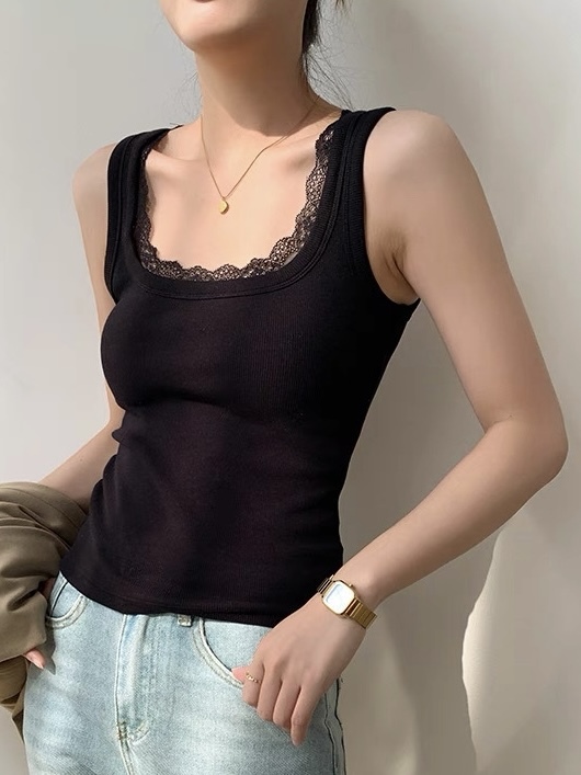 Umika Square Neck Lace Trim Knit Top