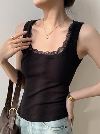 Umika Square Neck Lace Trim Knit Top