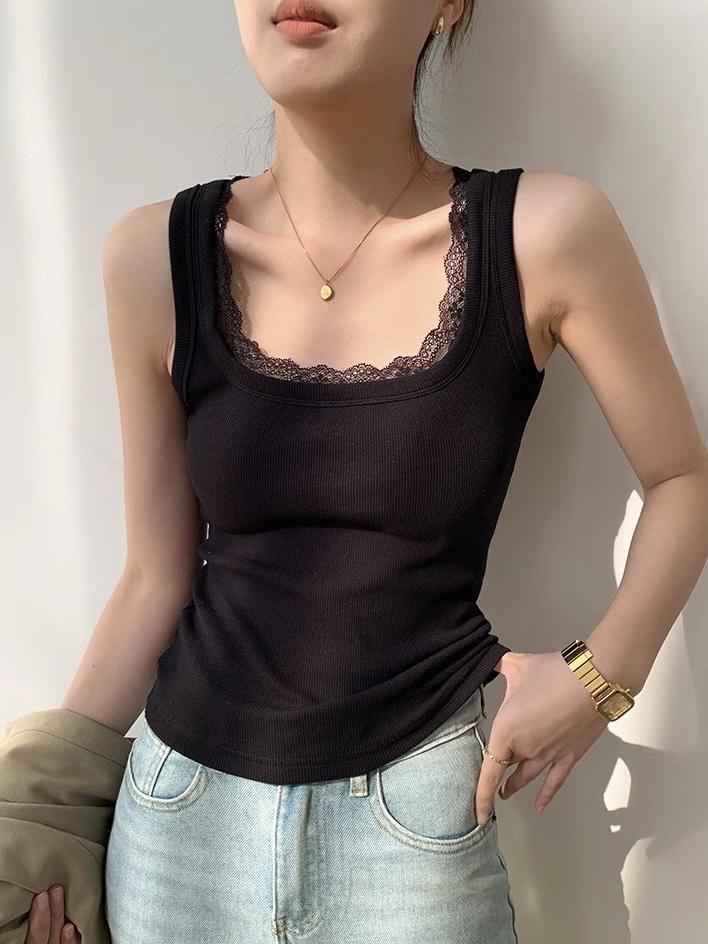 Umika Square Neck Lace Trim Knit Top