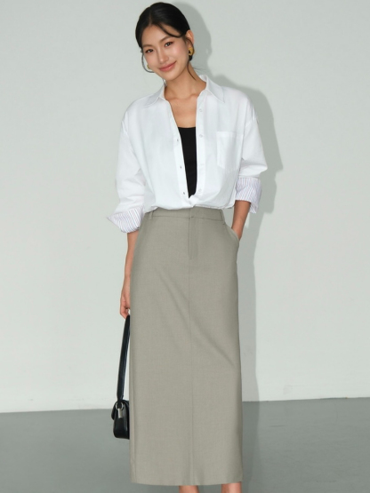 Banely Straight Cut OL Skirt-The Black Bow-