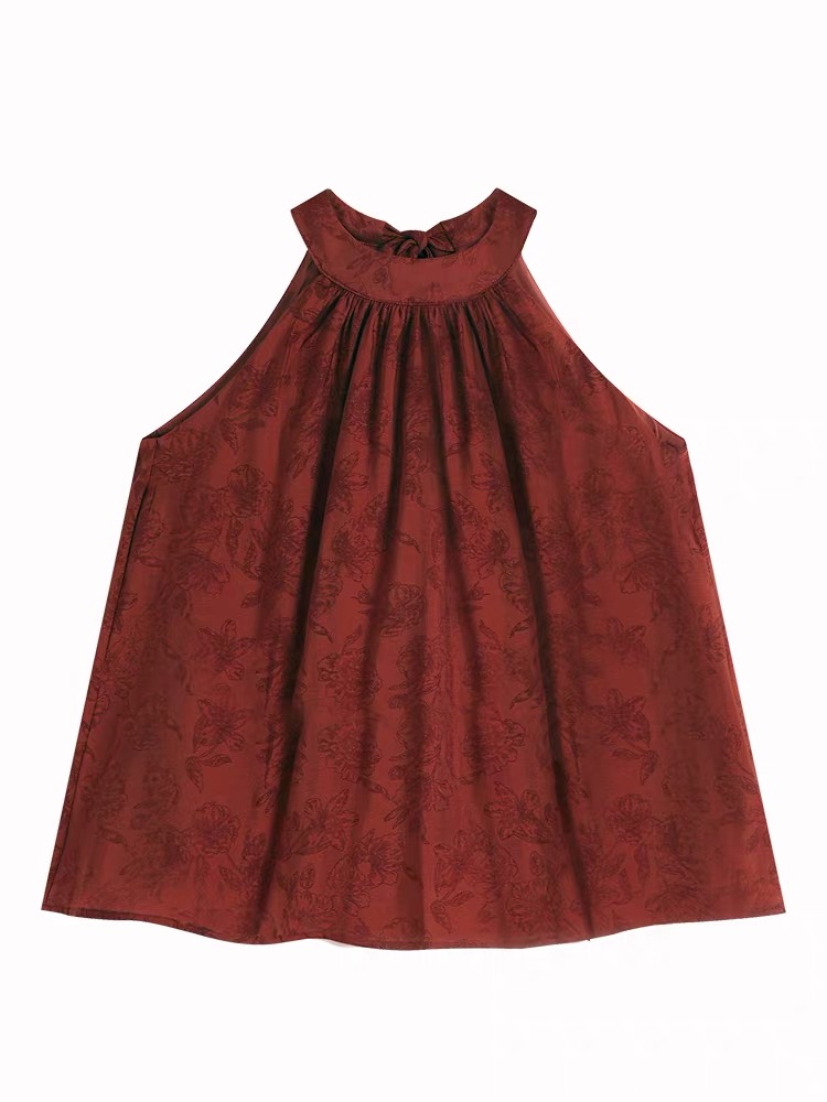 Ling Geng Back Rubbon Halter Neck Satin Top