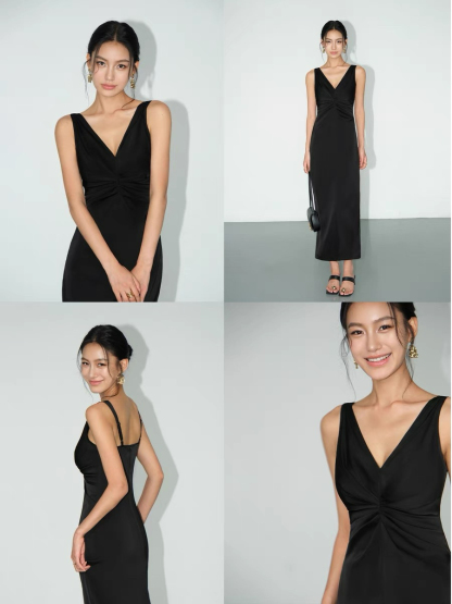 Benley V-Neck Ceremony Dress-The Black Bow-