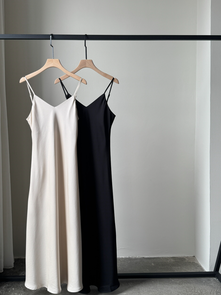 Felicie V-Neck Satin Cami Dress-The Black Bow-