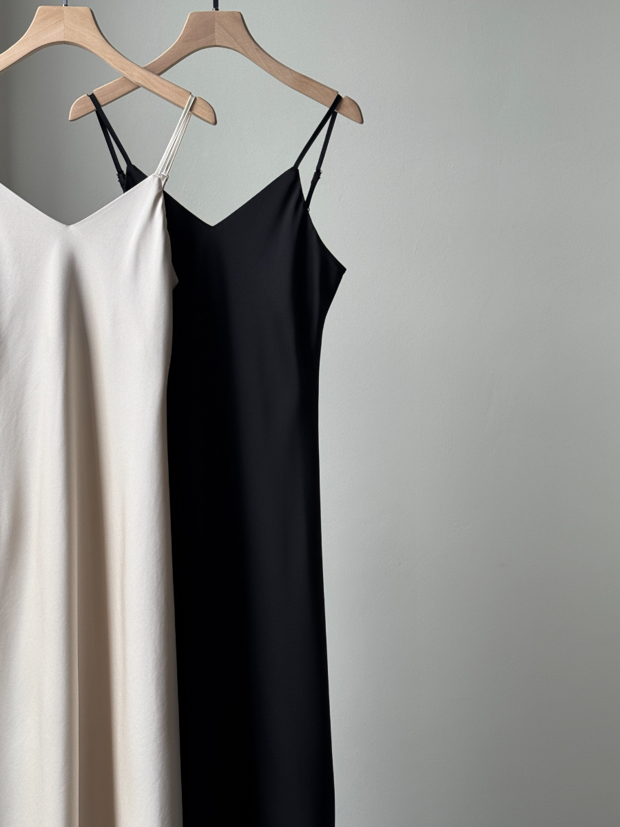 Felicie V-Neck Satin Cami Dress-The Black Bow-