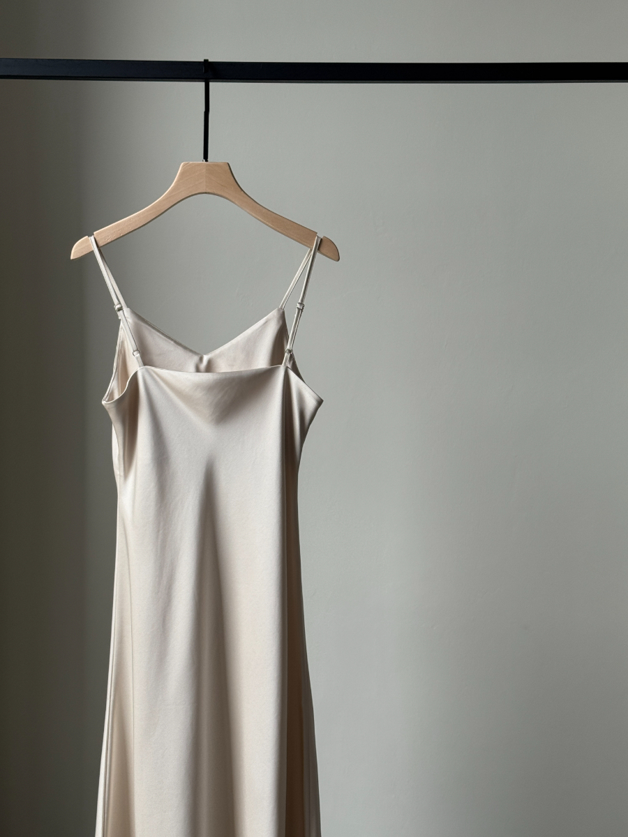 Felicie V-Neck Satin Cami Dress-The Black Bow-