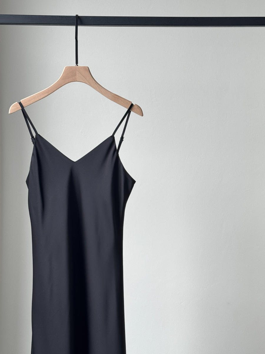 Felicie V-Neck Satin Cami Dress-The Black Bow-