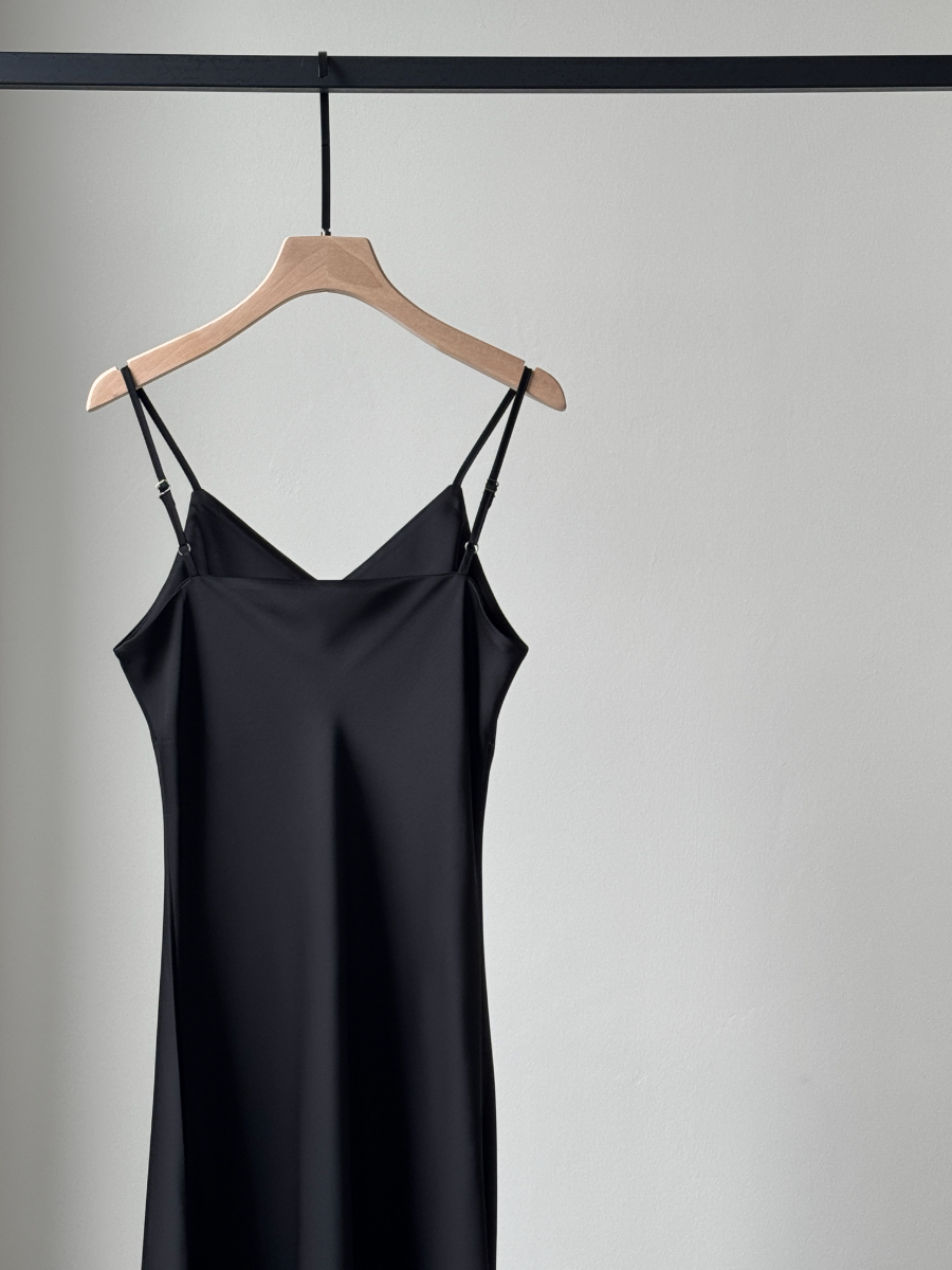 Felicie V-Neck Satin Cami Dress-The Black Bow-