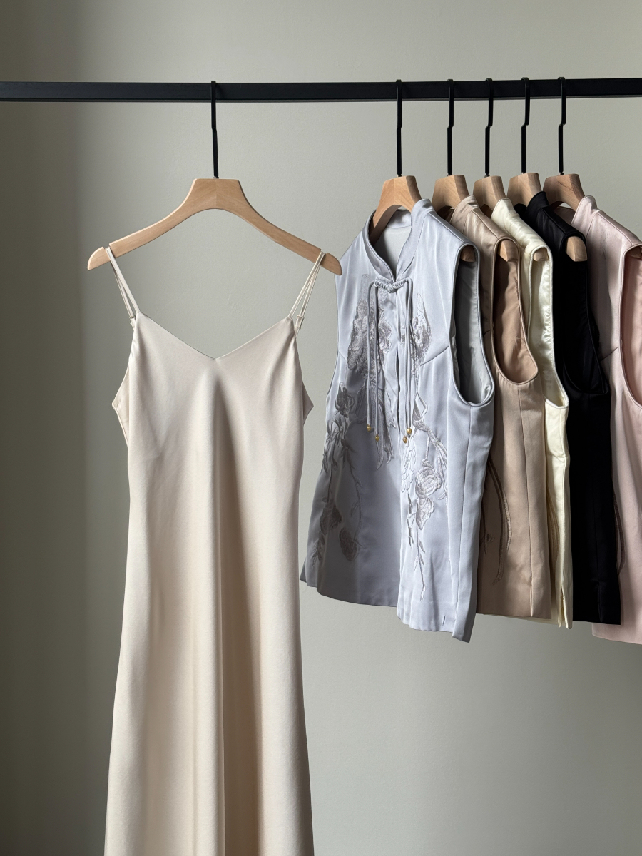 Felicie V-Neck Satin Cami Dress-The Black Bow-