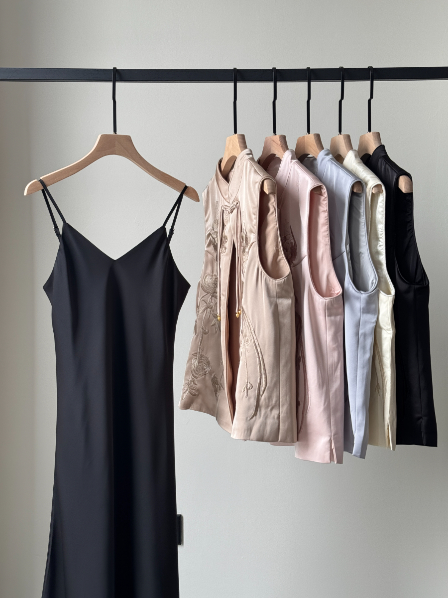Felicie V-Neck Satin Cami Dress-The Black Bow-