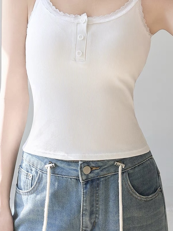 Uliana Lace Trim Button Padded Top