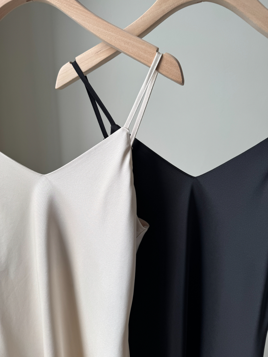 Felicie V-Neck Satin Cami Dress-The Black Bow-