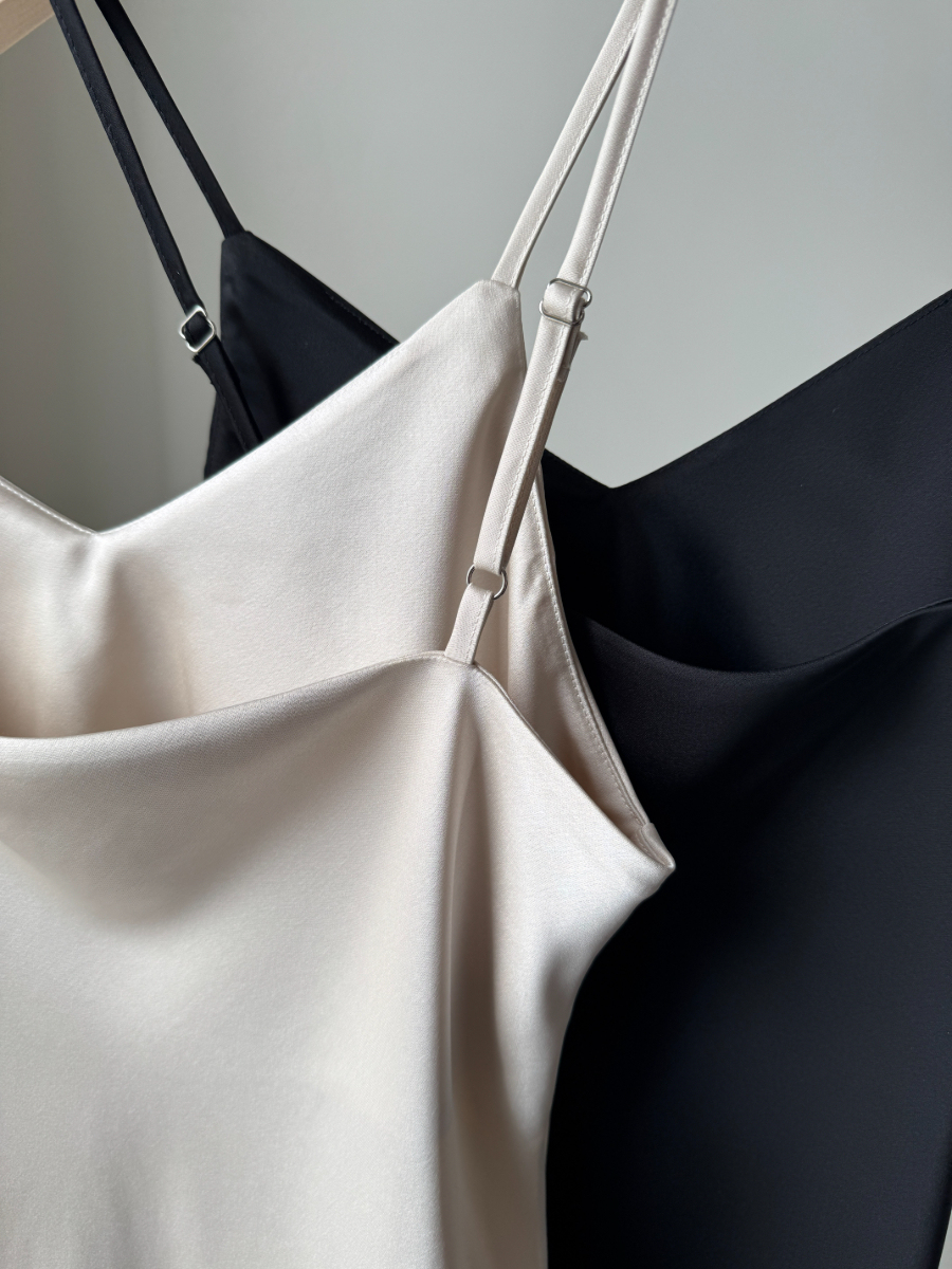 Felicie V-Neck Satin Cami Dress-The Black Bow-