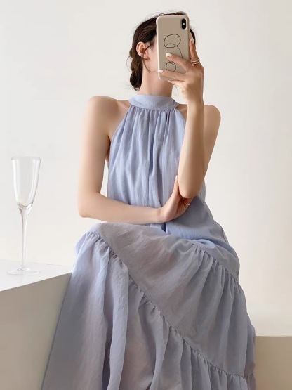 Grayce Ribbon Tie Halter Neck Trapeze Dress-The Black Bow-