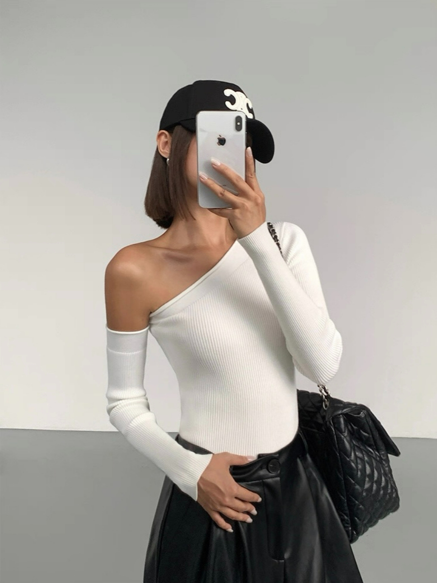 Liammy Asymmetric Neckline Knit Top