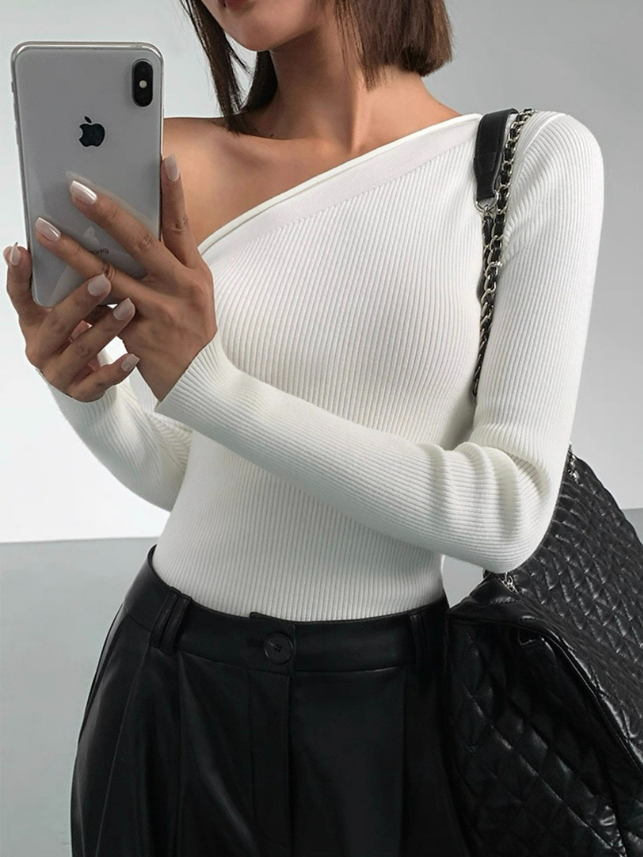 Liammy Asymmetric Neckline Knit Top