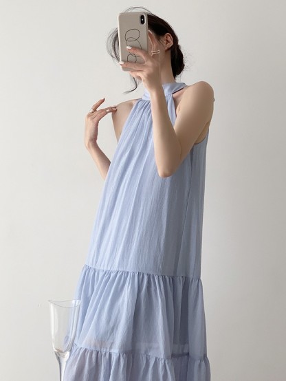 Grayce Ribbon Tie Halter Neck Trapeze Dress-The Black Bow-