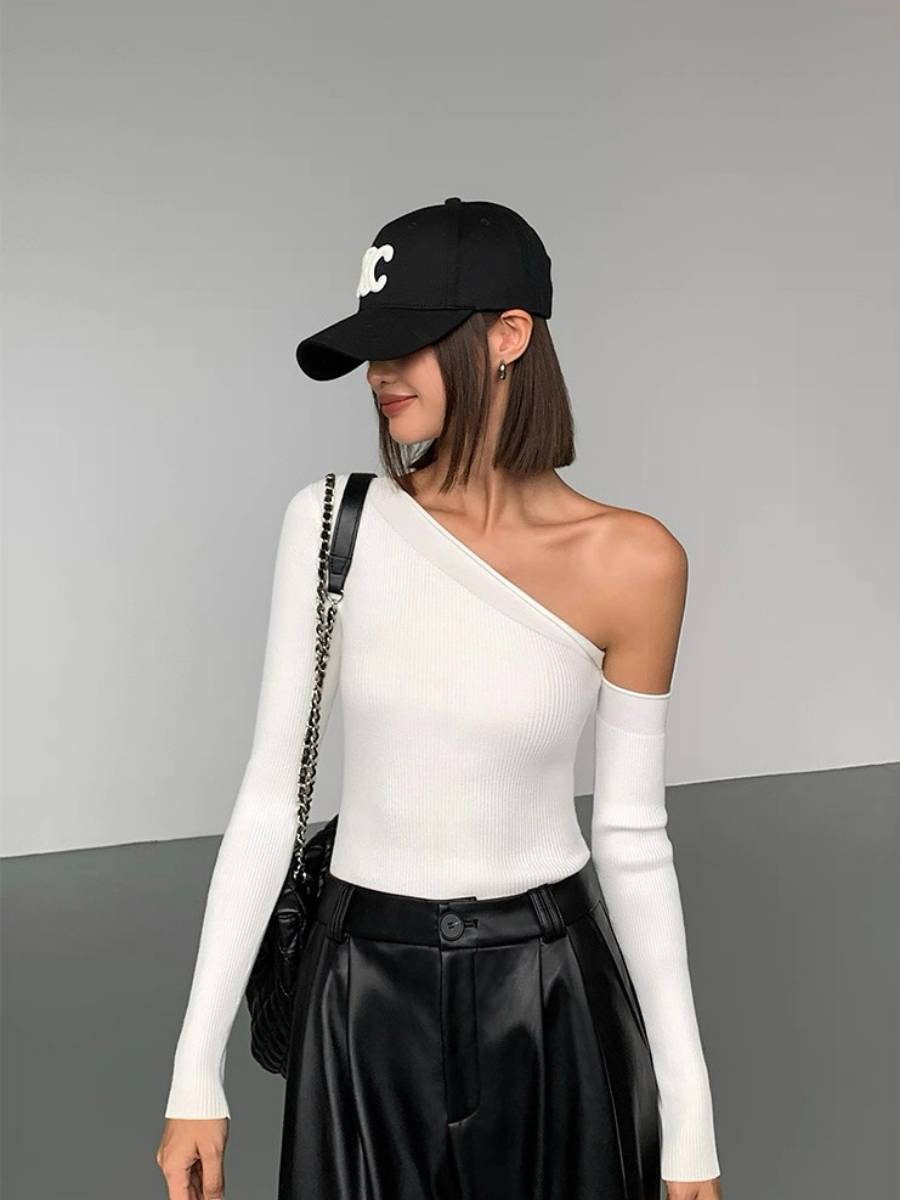 Liammy Asymmetric Neckline Knit Top