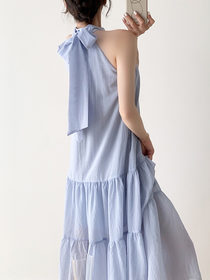 Grayce Ribbon Tie Halter Neck Trapeze Dress-The Black Bow-