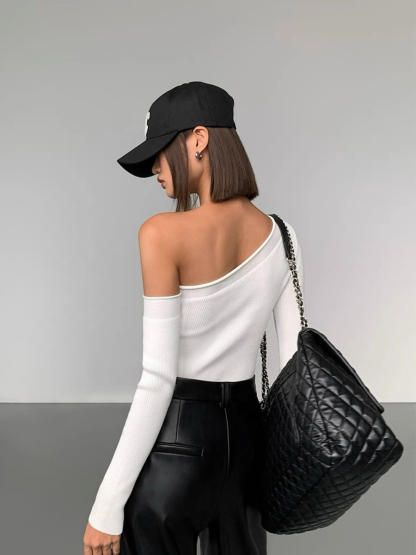 Liammy Asymmetric Neckline Knit Top