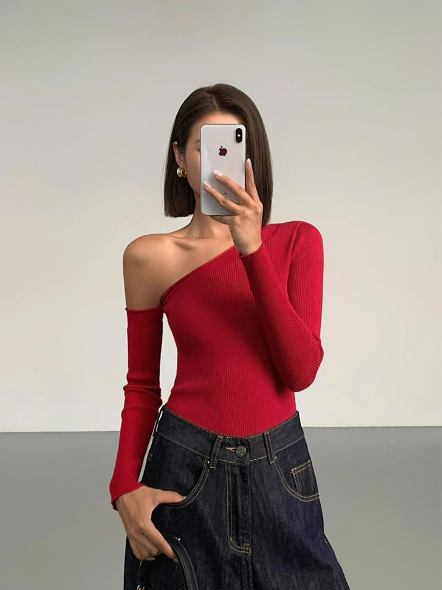 Liammy Asymmetric Neckline Knit Top