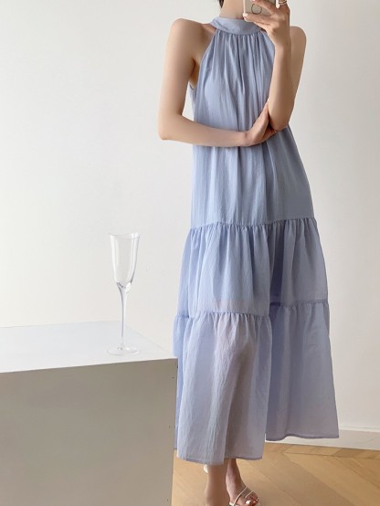 Grayce Ribbon Tie Halter Neck Trapeze Dress-The Black Bow-