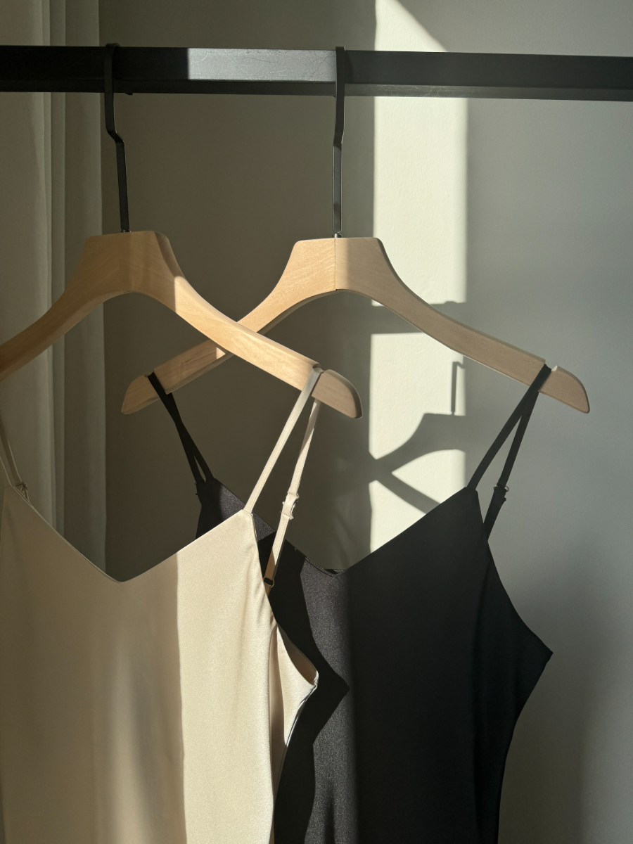 Felicie V-Neck Satin Cami Dress-The Black Bow-