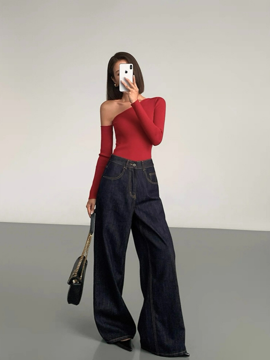 Liammy Asymmetric Neckline Knit Top