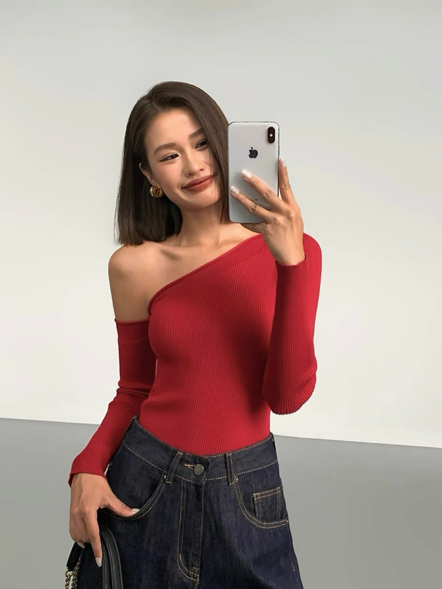 Liammy Asymmetric Neckline Knit Top