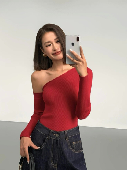 Liammy Asymmetric Neckline Knit Top
