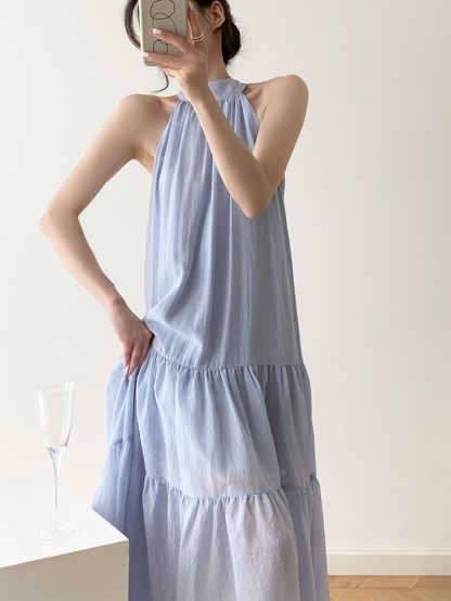 Grayce Ribbon Tie Halter Neck Trapeze Dress-The Black Bow-