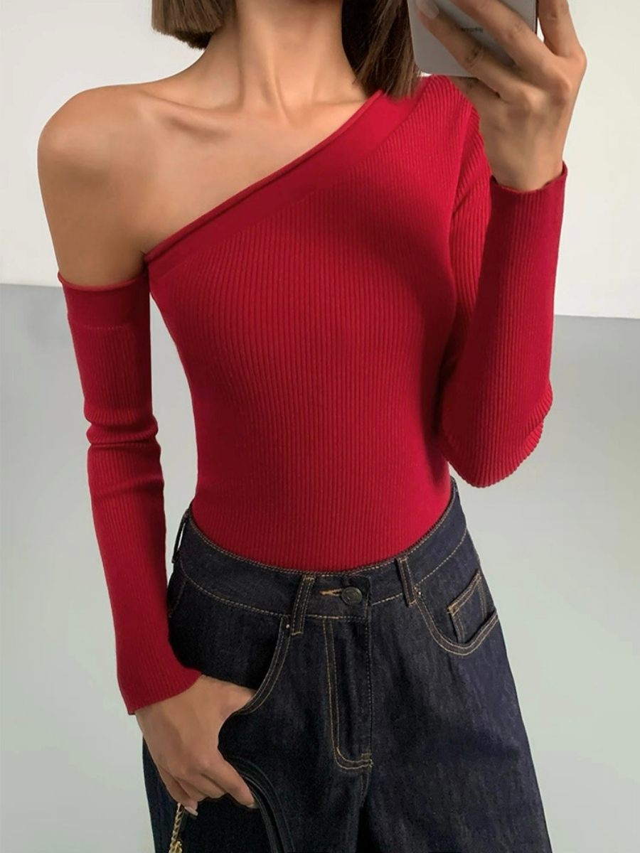 Liammy Asymmetric Neckline Knit Top